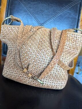 Patricia Nash Woven Leather Crossbody Bag in Tan